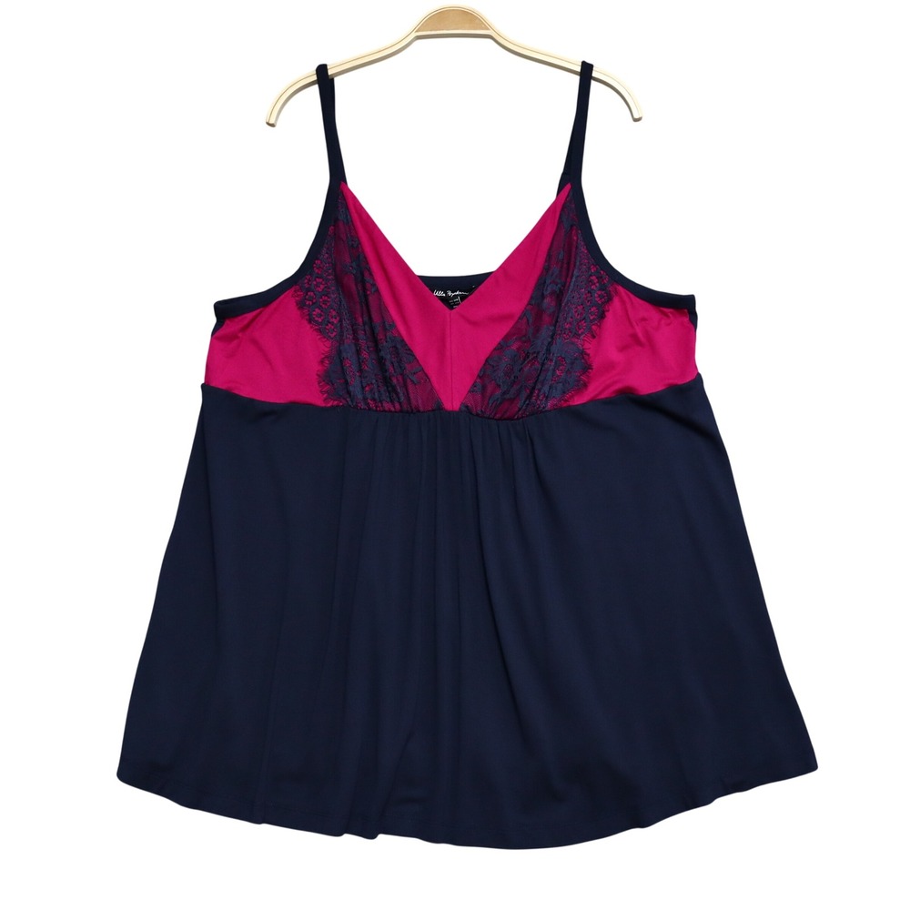 Ulla Popken Babydoll Lace Trim Chemise 24/26 Colorblock Navy Pink Cami Sleep Top